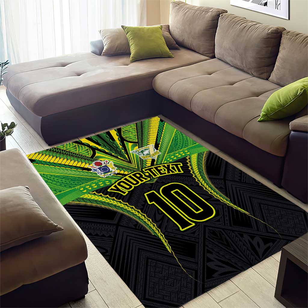 Custom Cook Islands Rugby Area Rug Tatau Art Sport Style Black Color