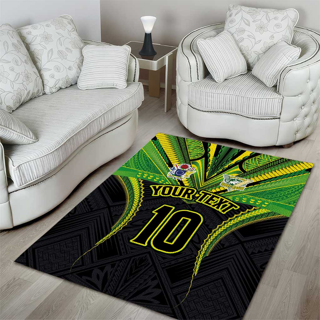 Custom Cook Islands Rugby Area Rug Tatau Art Sport Style Black Color