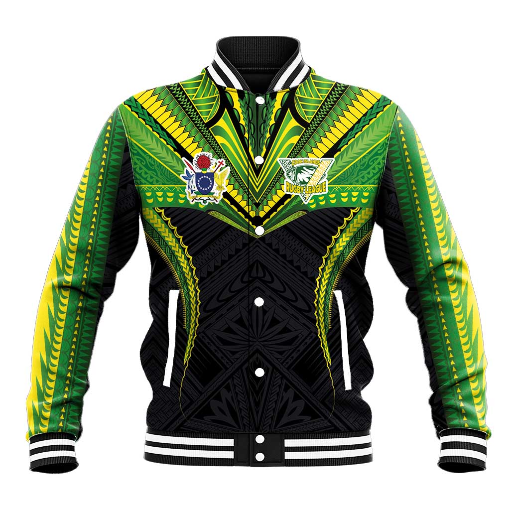 Custom Cook Islands Rugby Baseball Jacket Tatau Art Sport Style Black Color