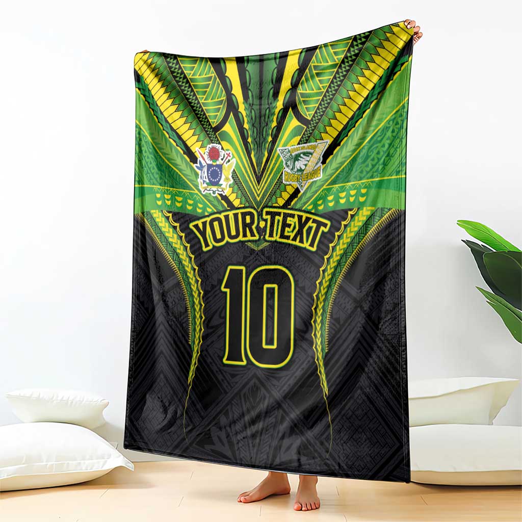 Custom Cook Islands Rugby Blanket Tatau Art Sport Style Black Color