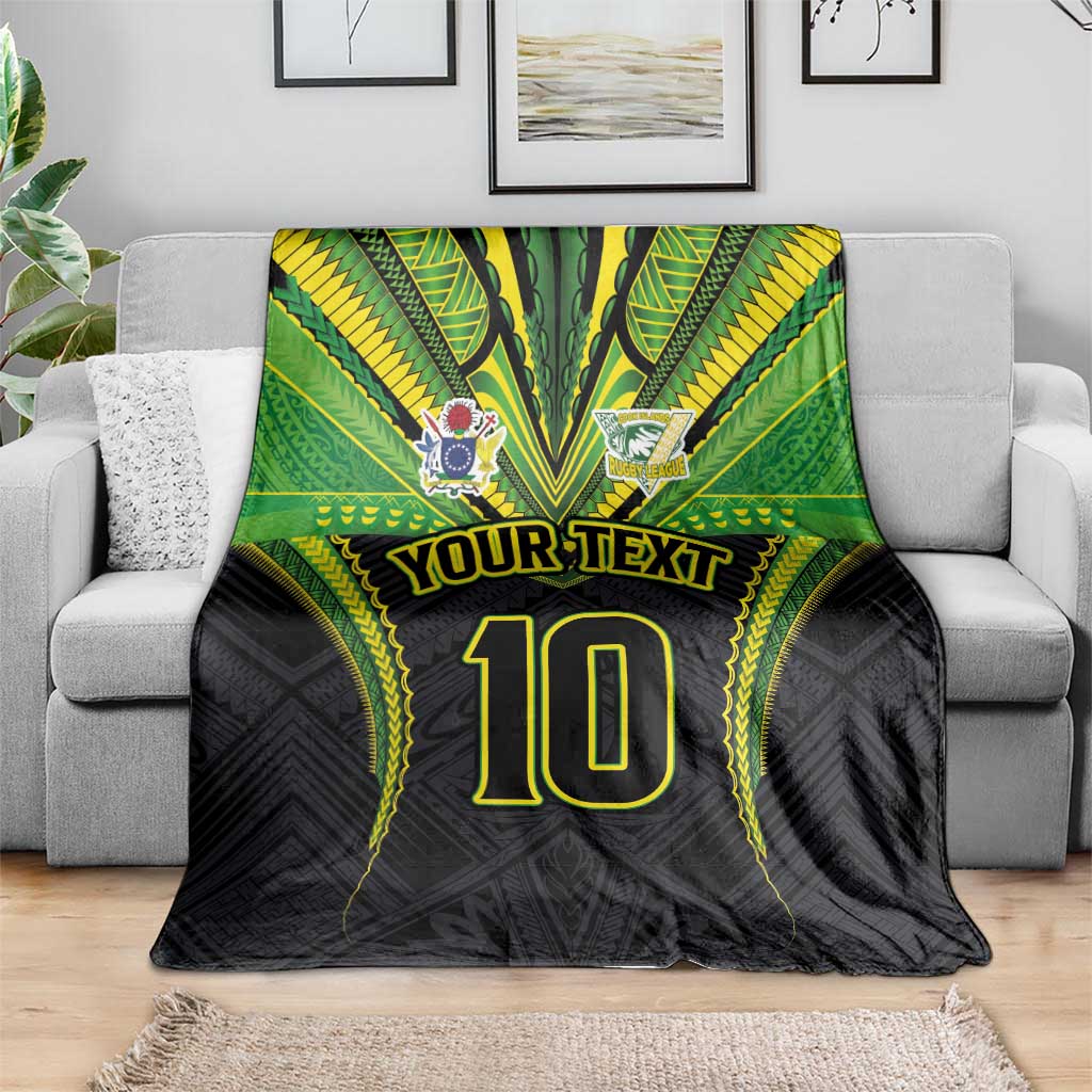 Custom Cook Islands Rugby Blanket Tatau Art Sport Style Black Color