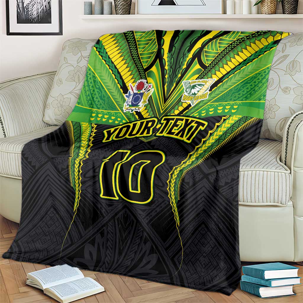 Custom Cook Islands Rugby Blanket Tatau Art Sport Style Black Color