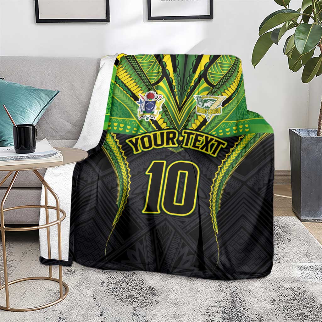 Custom Cook Islands Rugby Blanket Tatau Art Sport Style Black Color