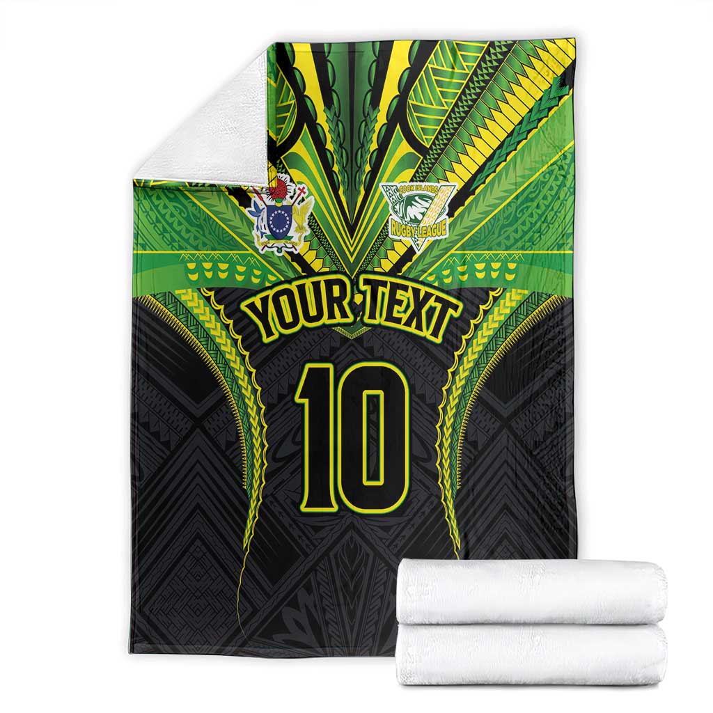 Custom Cook Islands Rugby Blanket Tatau Art Sport Style Black Color