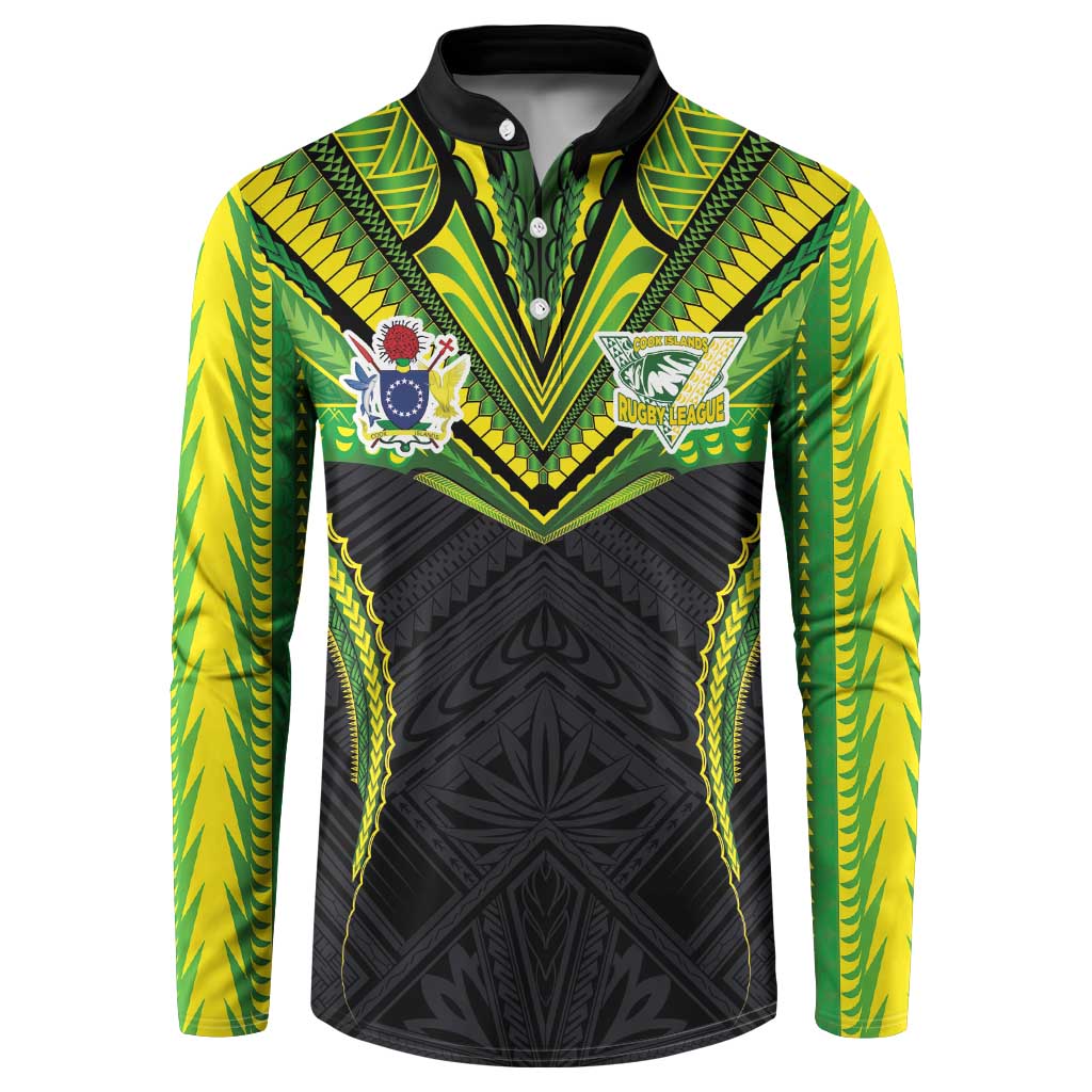 Custom Cook Islands Rugby Button Sweatshirt Tatau Art Sport Style Black Color