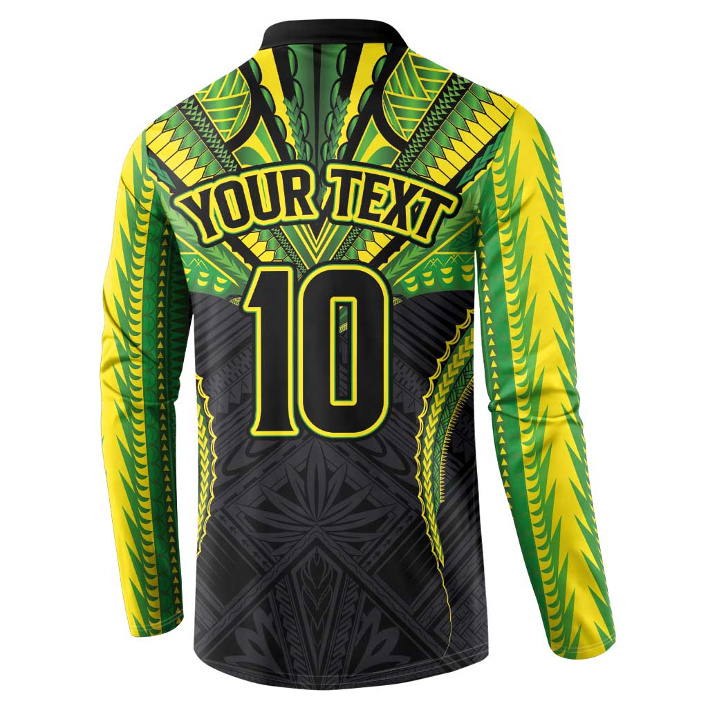 Custom Cook Islands Rugby Button Sweatshirt Tatau Art Sport Style Black Color