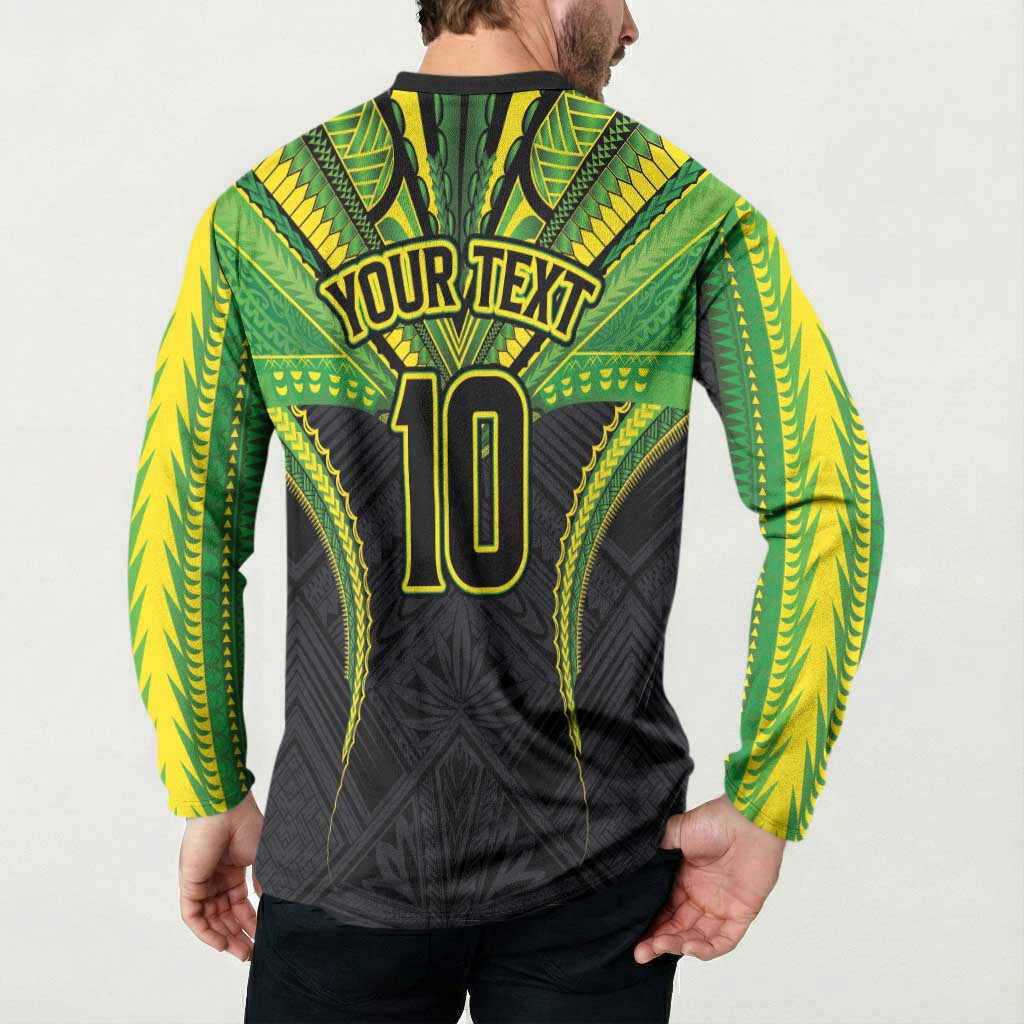 Custom Cook Islands Rugby Button Sweatshirt Tatau Art Sport Style Black Color