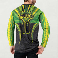 Custom Cook Islands Rugby Button Sweatshirt Tatau Art Sport Style Black Color