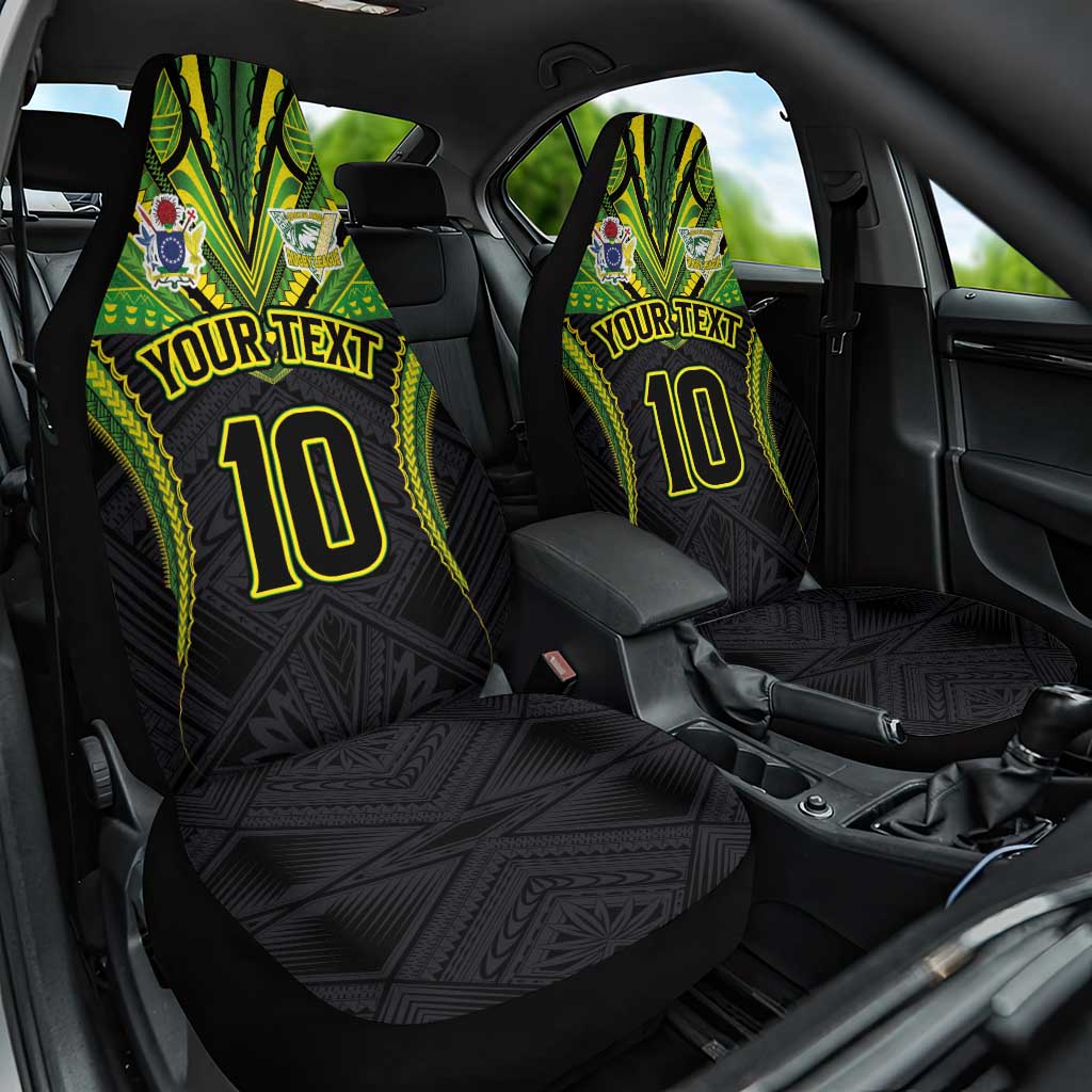 Custom Cook Islands Rugby Car Seat Cover Tatau Art Sport Style Black Color