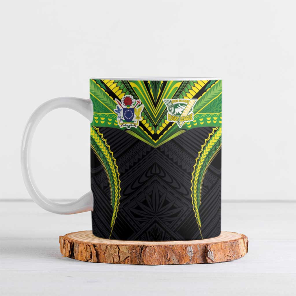 Custom Cook Islands Rugby Ceramic Mug Tatau Art Sport Style Black Color