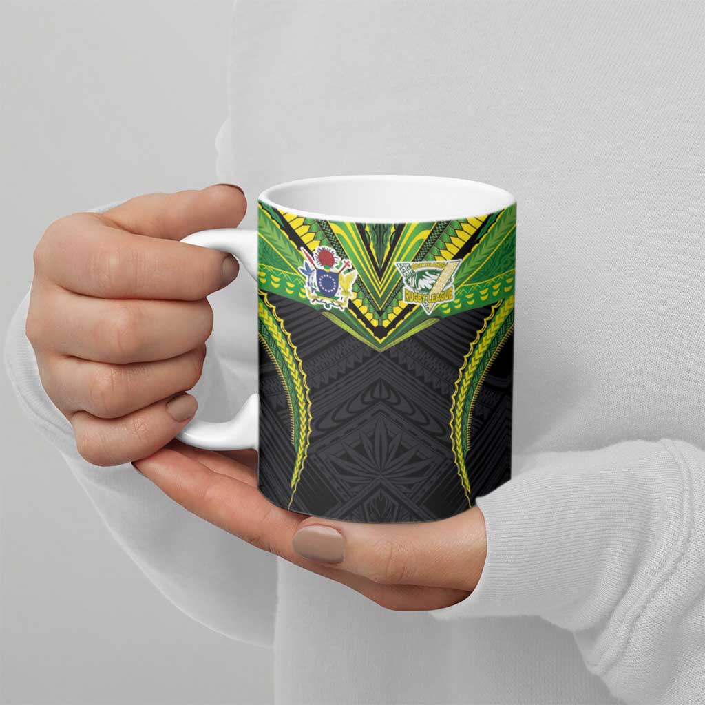 Custom Cook Islands Rugby Ceramic Mug Tatau Art Sport Style Black Color