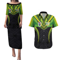 Custom Cook Islands Rugby Couples Matching Puletasi and Hawaiian Shirt Tatau Art Sport Style Black Color