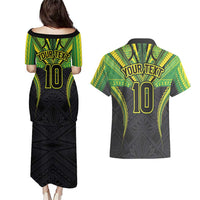 Custom Cook Islands Rugby Couples Matching Puletasi and Hawaiian Shirt Tatau Art Sport Style Black Color