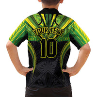 Custom Cook Islands Rugby Family Matching Off Shoulder Short Dress and Hawaiian Shirt Tatau Art Sport Style Black Color LT03 - Polynesian Pride