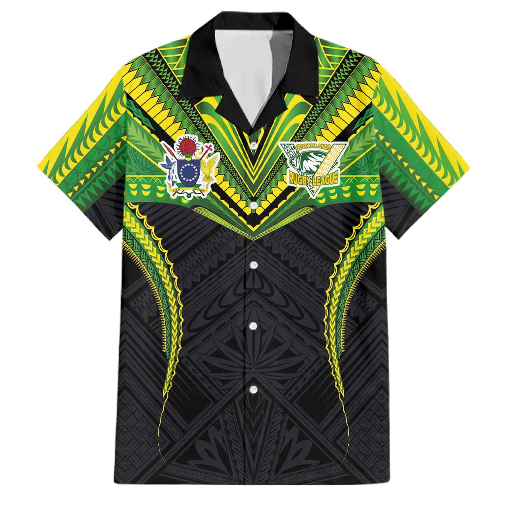 Custom Cook Islands Rugby Family Matching Off Shoulder Short Dress and Hawaiian Shirt Tatau Art Sport Style Black Color LT03 Dad's Shirt - Short Sleeve Black - Polynesian Pride