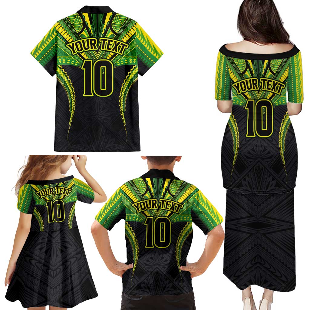 Custom Cook Islands Rugby Family Matching Puletasi and Hawaiian Shirt Tatau Art Sport Style Black Color