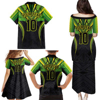 Custom Cook Islands Rugby Family Matching Puletasi and Hawaiian Shirt Tatau Art Sport Style Black Color