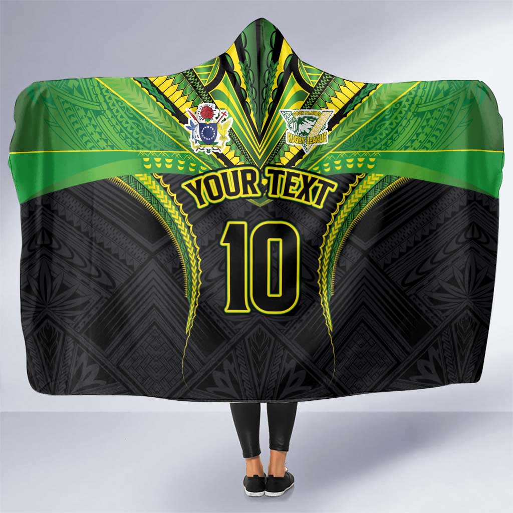 Custom Cook Islands Rugby Hooded Blanket Tatau Art Sport Style Black Color