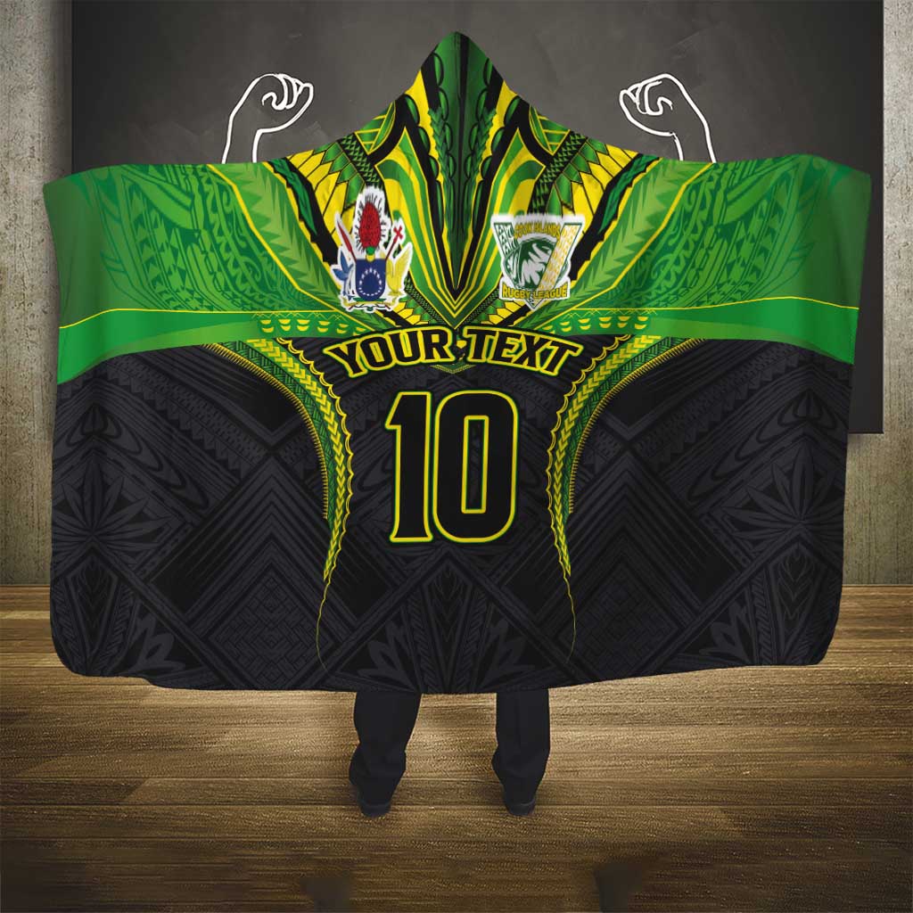 Custom Cook Islands Rugby Hooded Blanket Tatau Art Sport Style Black Color