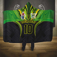 Custom Cook Islands Rugby Hooded Blanket Tatau Art Sport Style Black Color