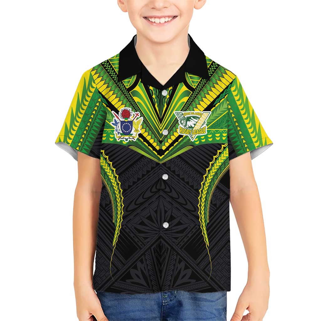 Custom Cook Islands Rugby Kid Hawaiian Shirt Tatau Art Sport Style Black Color LT03 Kid Black - Polynesian Pride