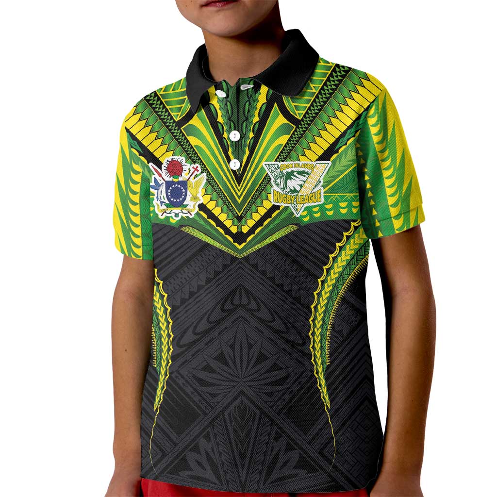 Custom Cook Islands Rugby Kid Polo Shirt Tatau Art Sport Style Black Color