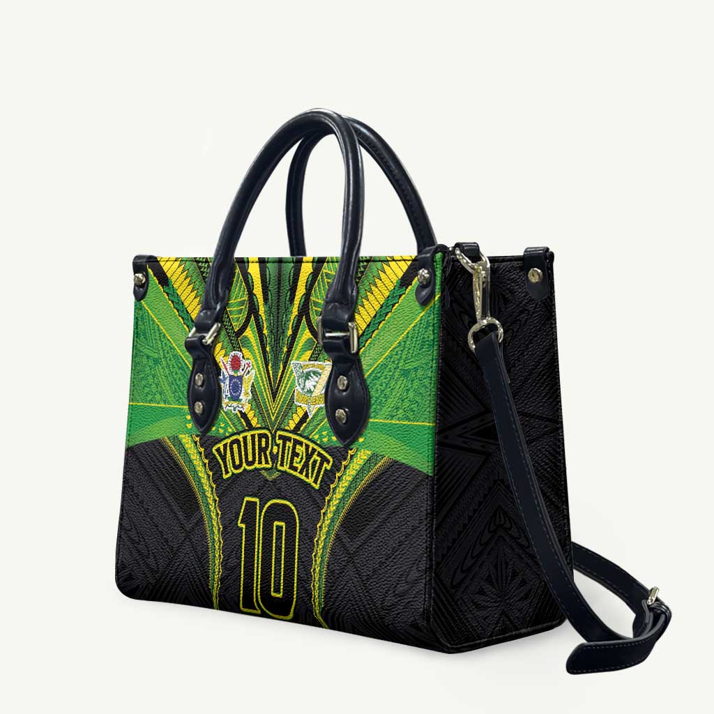 Custom Cook Islands Rugby Leather Bag Tatau Art Sport Style Black Color