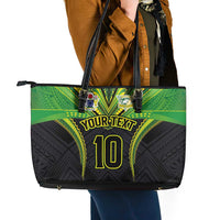 Custom Cook Islands Rugby Leather Tote Bag Tatau Art Sport Style Black Color LT03 - Polynesian Pride