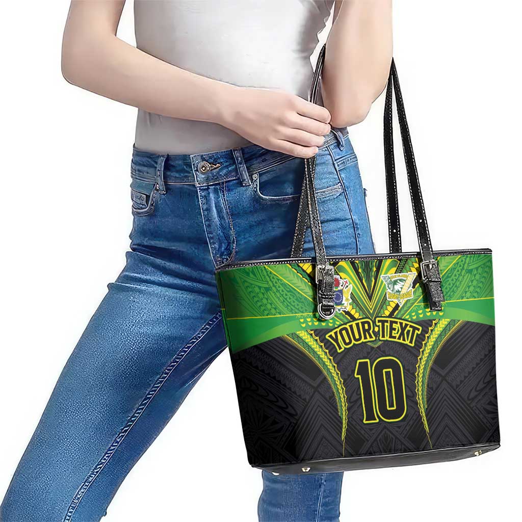 Custom Cook Islands Rugby Leather Tote Bag Tatau Art Sport Style Black Color LT03 - Polynesian Pride