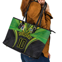 Custom Cook Islands Rugby Leather Tote Bag Tatau Art Sport Style Black Color LT03 - Polynesian Pride