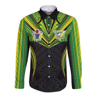 Custom Cook Islands Rugby Long Sleeve Button Shirt Tatau Art Sport Style Black Color