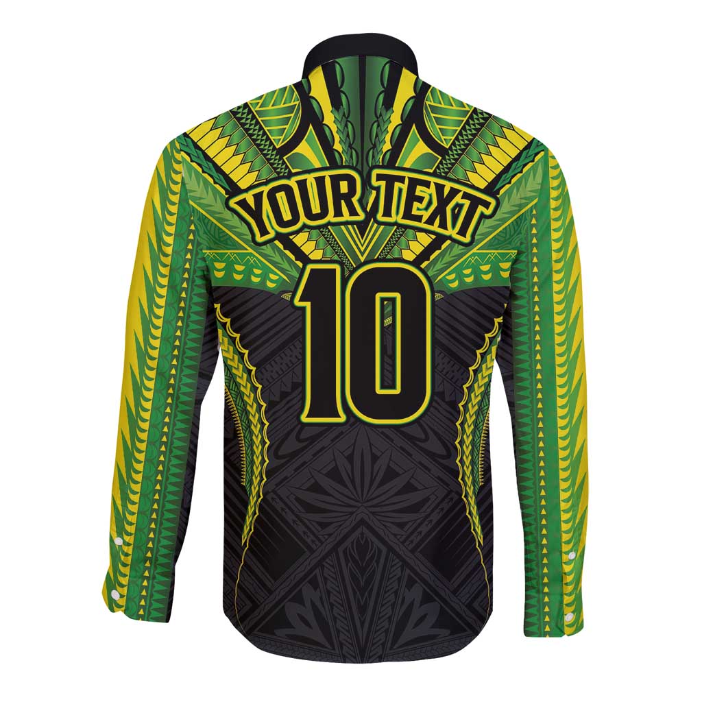 Custom Cook Islands Rugby Long Sleeve Button Shirt Tatau Art Sport Style Black Color