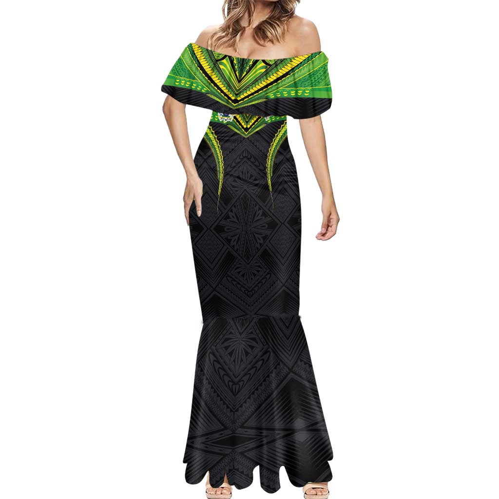 Custom Cook Islands Rugby Mermaid Dress Tatau Art Sport Style Black Color