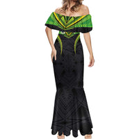 Custom Cook Islands Rugby Mermaid Dress Tatau Art Sport Style Black Color