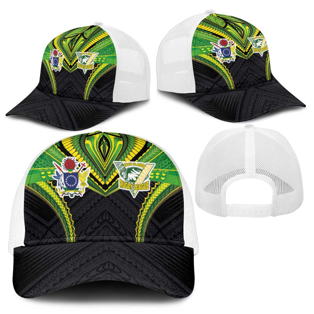 Cook Islands Rugby Mesh Trucker Cap Tatau Art Sport Style Black Color