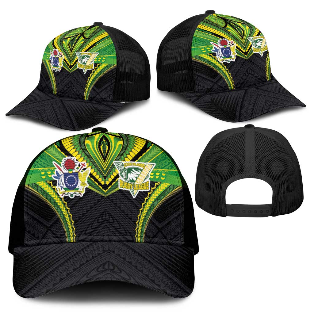 Cook Islands Rugby Mesh Trucker Cap Tatau Art Sport Style Black Color