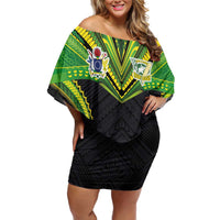 Custom Cook Islands Rugby Off Shoulder Short Dress Tatau Art Sport Style Black Color