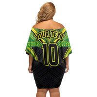 Custom Cook Islands Rugby Off Shoulder Short Dress Tatau Art Sport Style Black Color