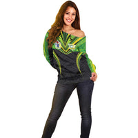 Custom Cook Islands Rugby Off Shoulder Sweater Tatau Art Sport Style Black Color