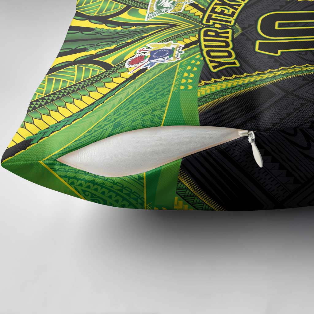 Custom Cook Islands Rugby Pillow Cover Tatau Art Sport Style Black Color