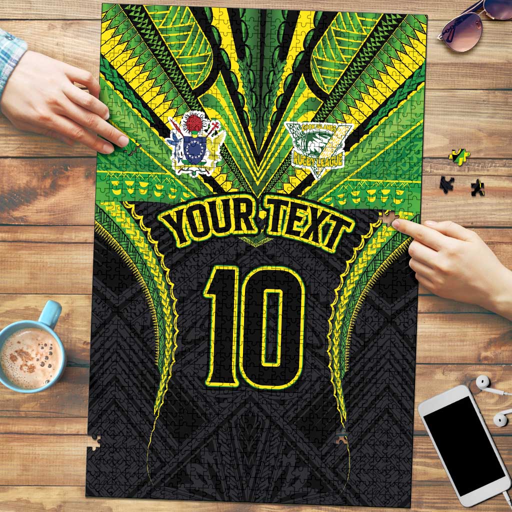 Custom Cook Islands Rugby Puzzle Tatau Art Sport Style Black Color LT03 Black - Polynesian Pride