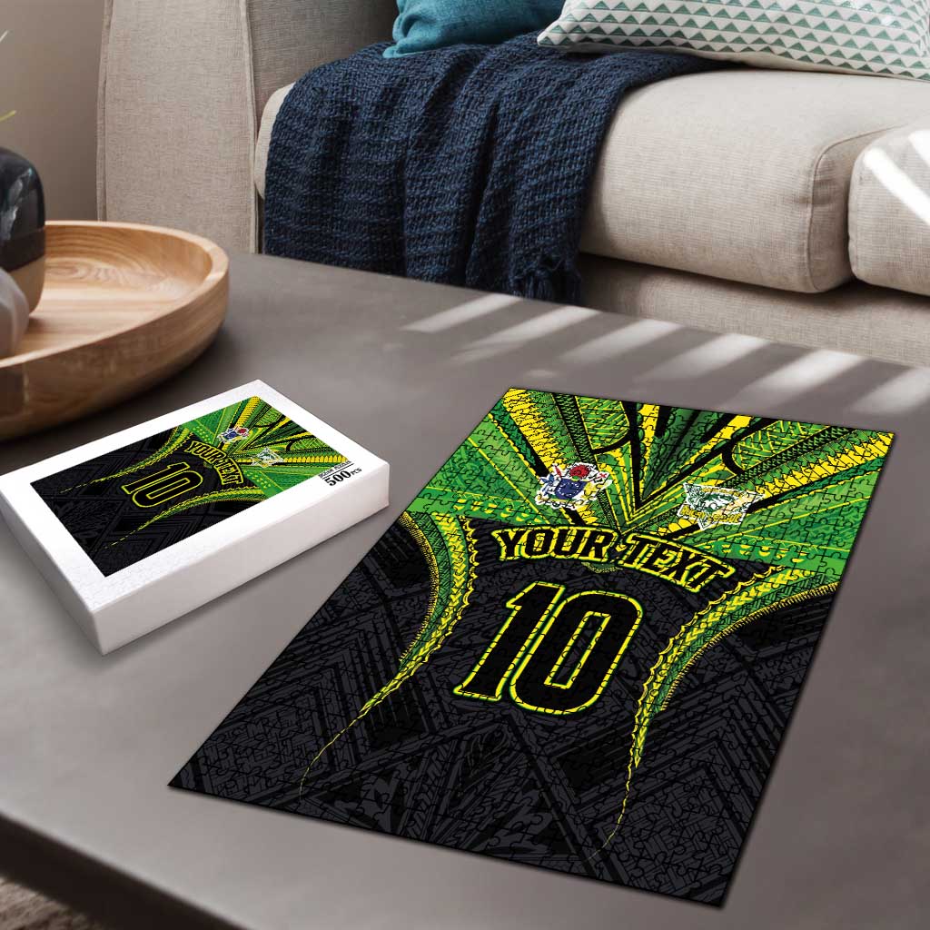 Custom Cook Islands Rugby Puzzle Tatau Art Sport Style Black Color