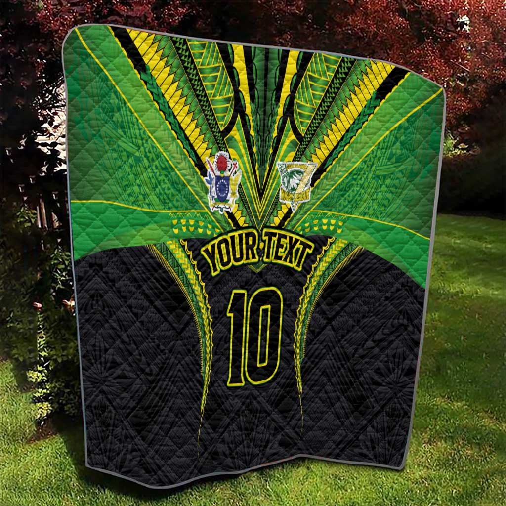 Custom Cook Islands Rugby Quilt Tatau Art Sport Style Black Color