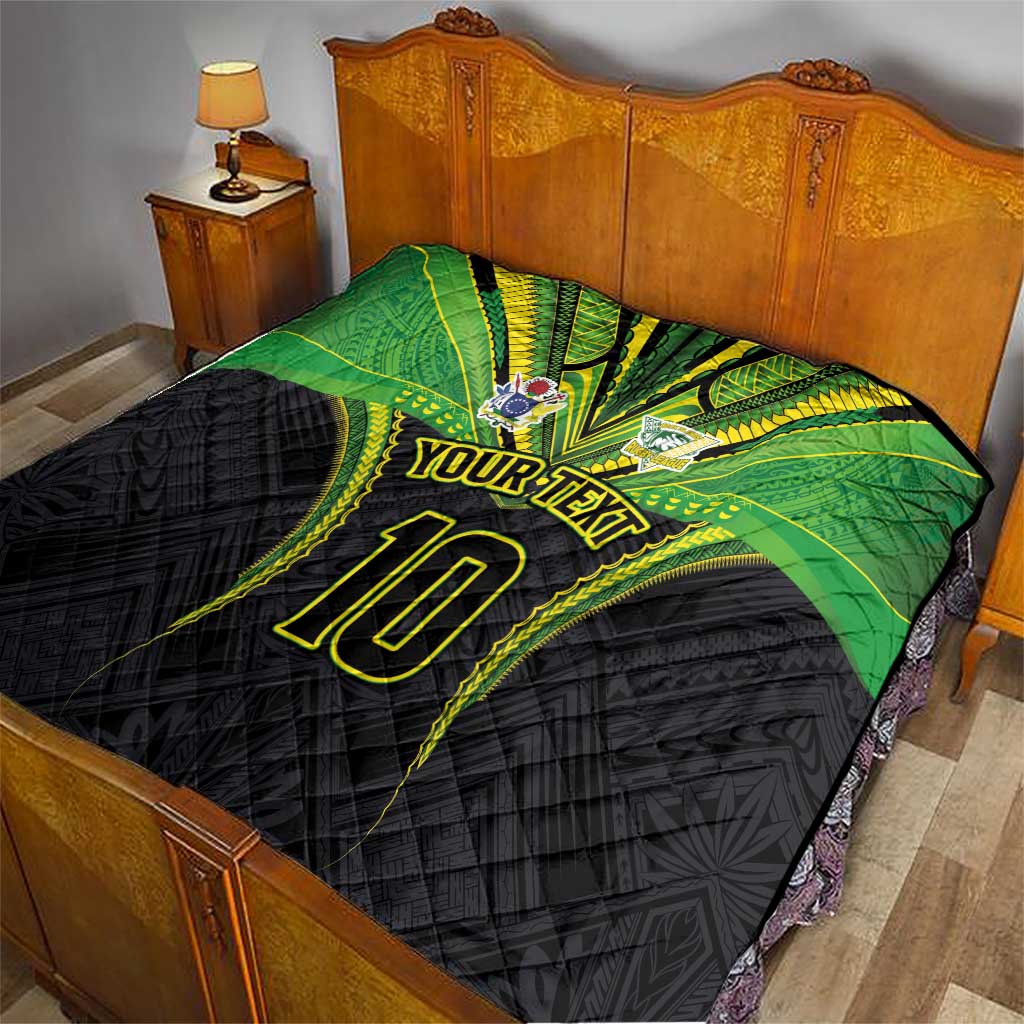 Custom Cook Islands Rugby Quilt Tatau Art Sport Style Black Color