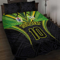 Custom Cook Islands Rugby Quilt Bed Set Tatau Art Sport Style Black Color
