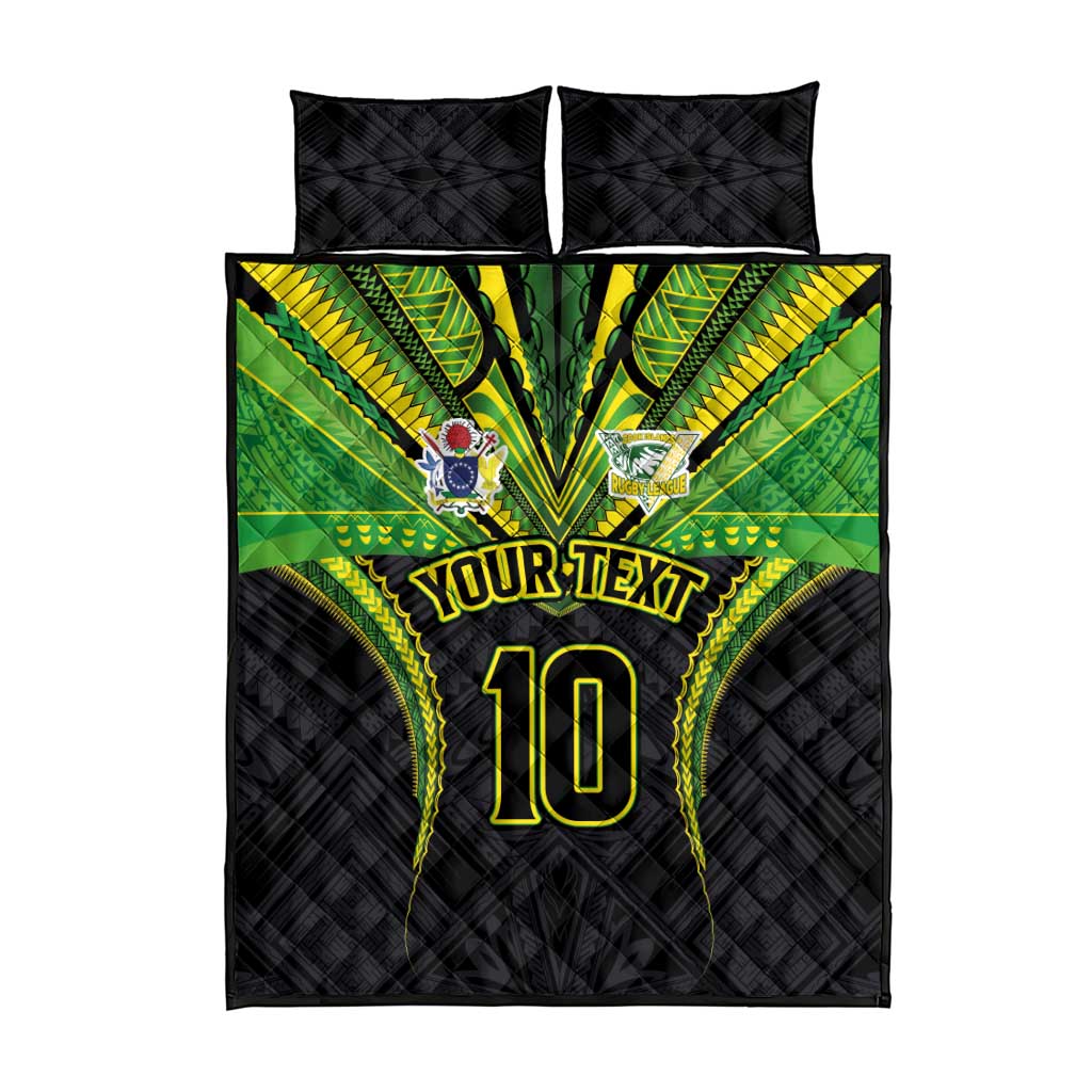 Custom Cook Islands Rugby Quilt Bed Set Tatau Art Sport Style Black Color