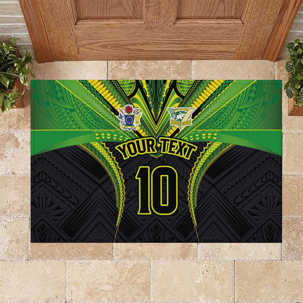 Custom Cook Islands Rugby Rubber Doormat Tatau Art Sport Style Black Color