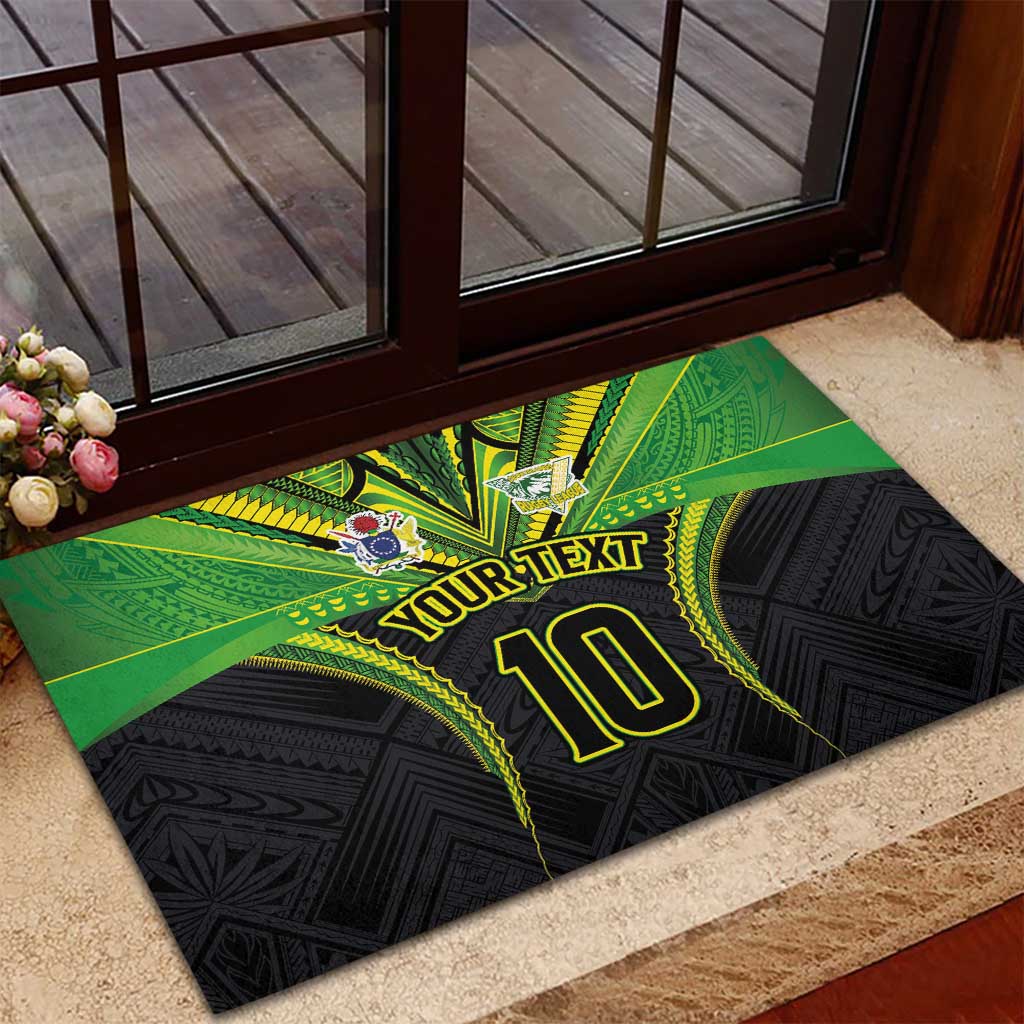 Custom Cook Islands Rugby Rubber Doormat Tatau Art Sport Style Black Color