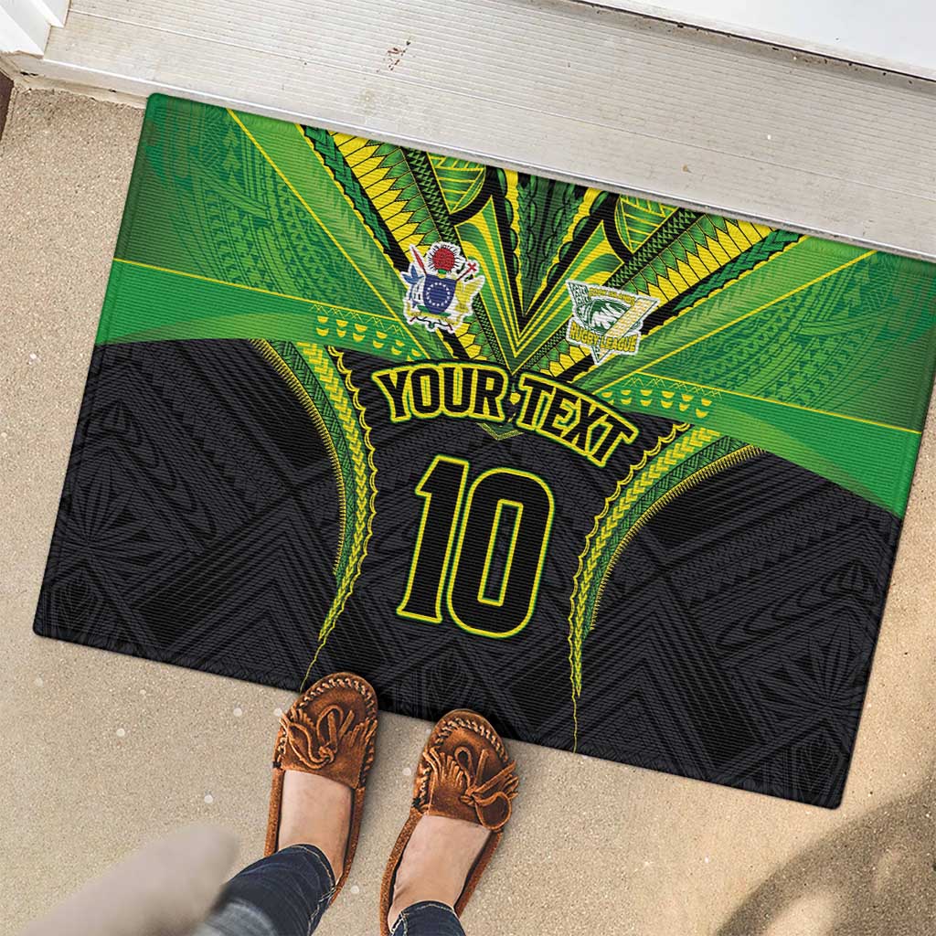Custom Cook Islands Rugby Rubber Doormat Tatau Art Sport Style Black Color