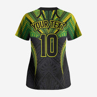 Custom Cook Islands Rugby Scrub Top Tatau Art Sport Style Black Color